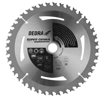 Dedra HA16540E Kotoučová pila na dřevo SUPER THIN 40z 165x16x1,1x1,6mm