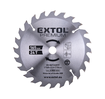 EXTOL PREMIUM 8891822A kotouč pilový s SK plátky, 165×2,3×16mm, 24T