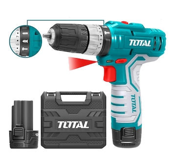 TOTAL TIDLI1232 vrtací šroubovák AKU s příklepem, 12V Li-ion (2x), 1500mAh