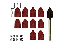 Proxxon Brusné hlavice kuželové 5 ks zrnitost 80 a 5 ks K150 + trn 28987